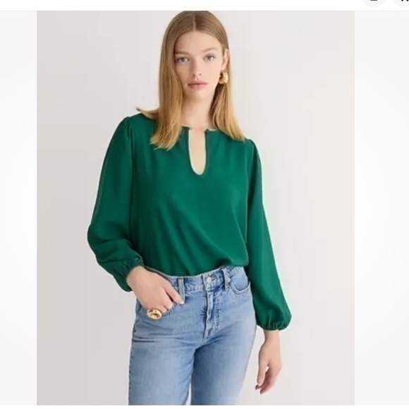 J CREW Women's Puff-sleeve satin-back crepe top Green Sz PXS - Picture 1 of 3